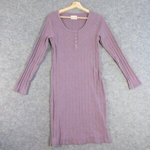 Pact Women's Ribbed Henley Midi Dress Fit Organic Cotton Smoky Purple Large 288